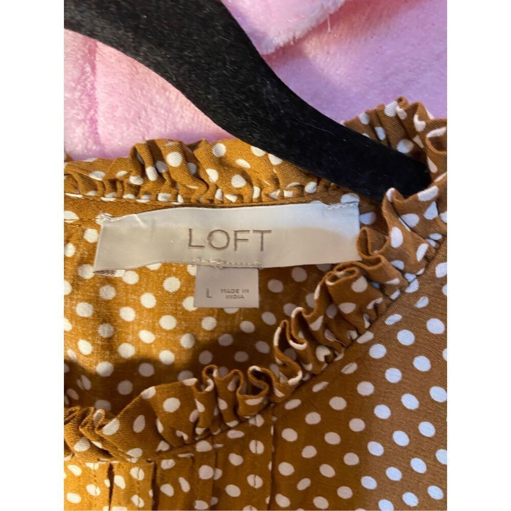 Loft women’s brown and white polkadot, longsleeve, high neck, blouse S/L - Picture 4 of 4